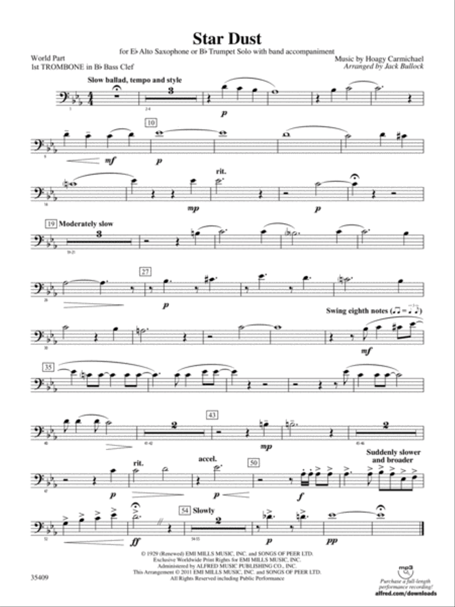 Star Dust: (World Part) 1st B-flat Trombone B.C. Concert Band scores gallery preview page 1