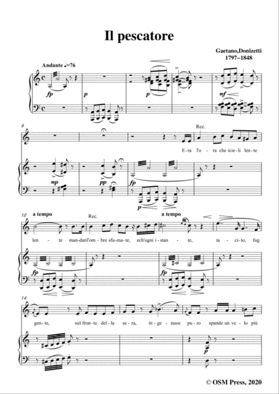 Donizetti-Il pescatore,in a minor,for Voice and Piano Voice Solo scores gallery preview page 3