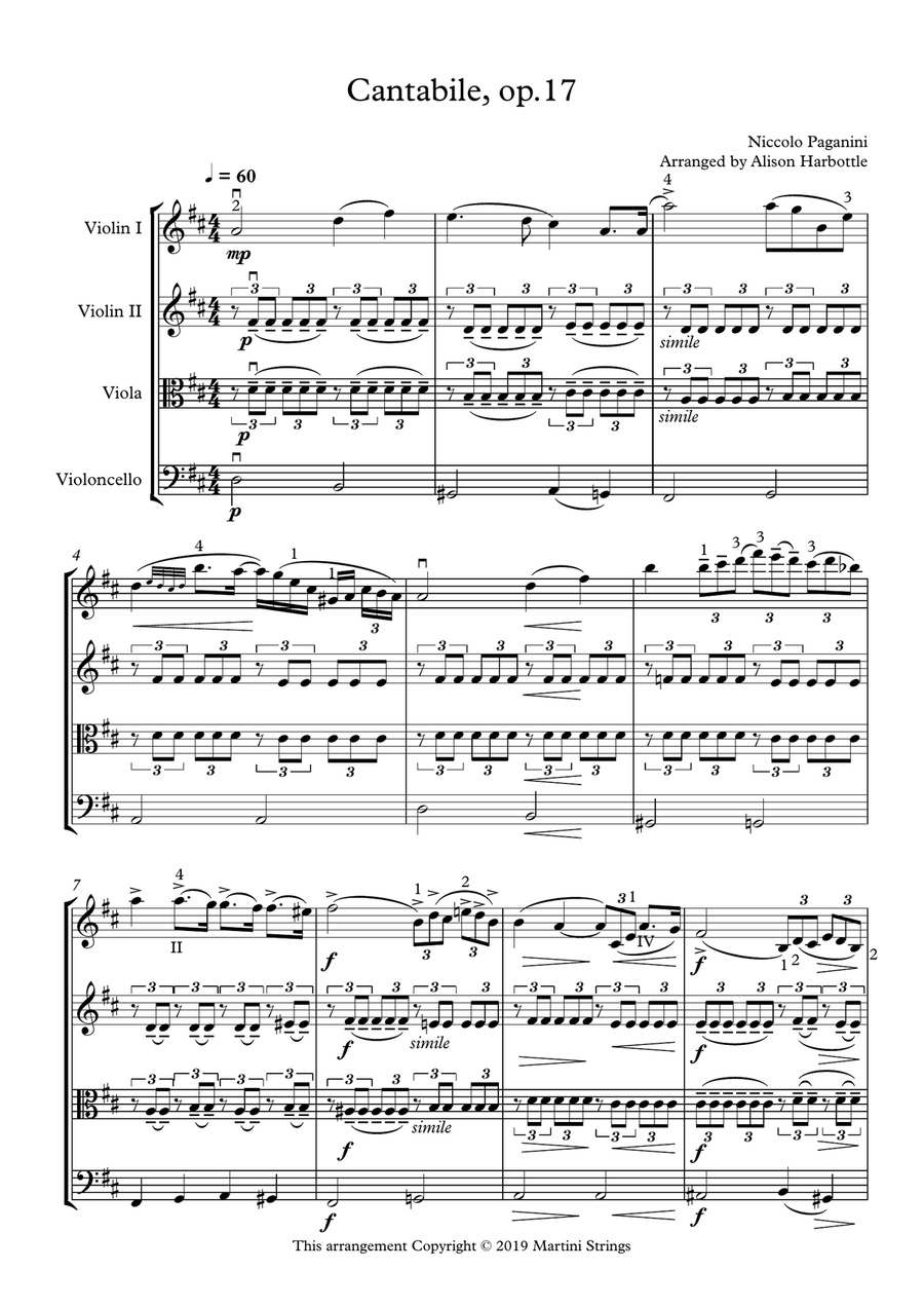 Cantabile, op. 17 - string quartet String Quartet scores gallery preview page 2