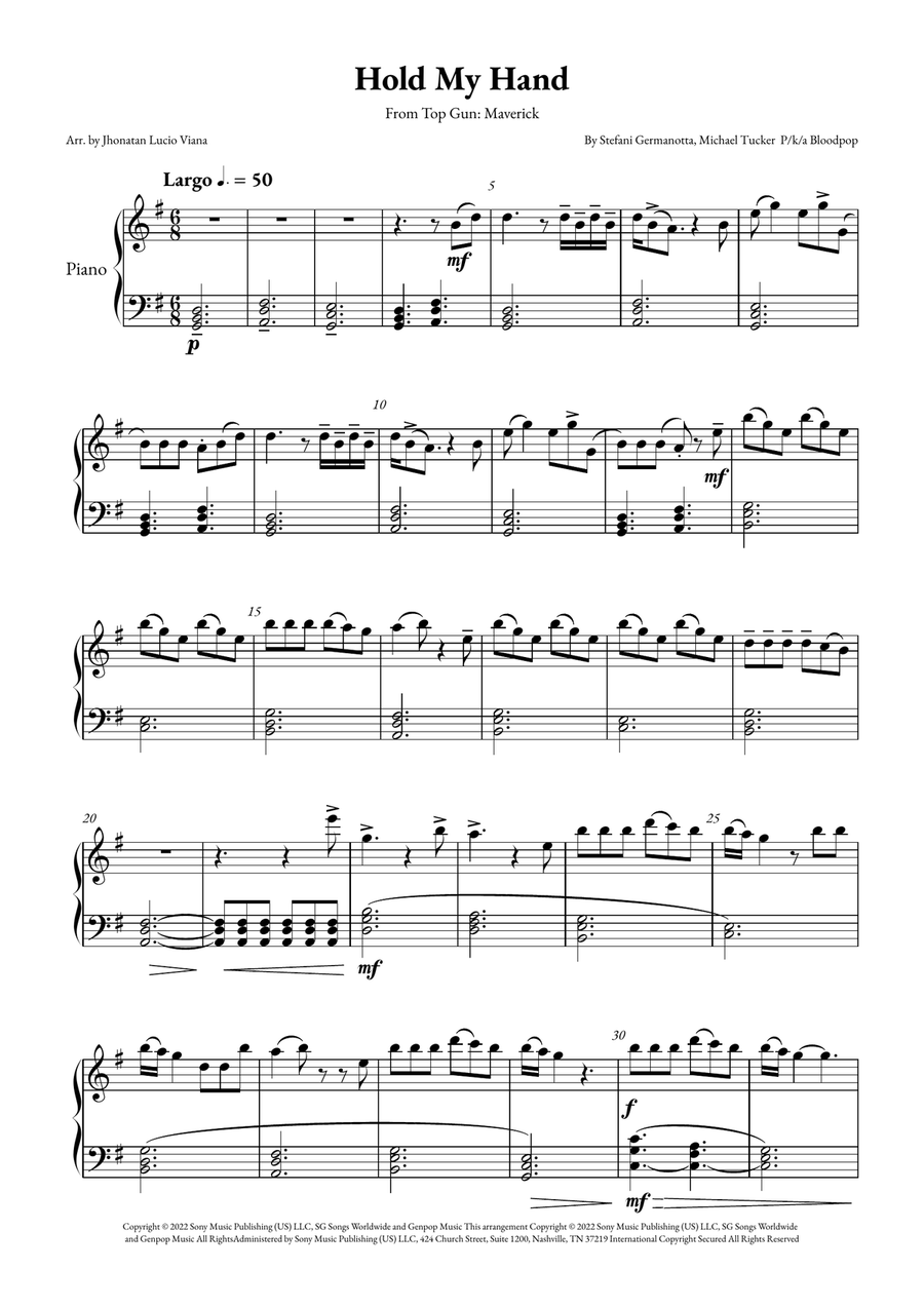 Hold My Hand Piano Solo scores gallery preview page 1