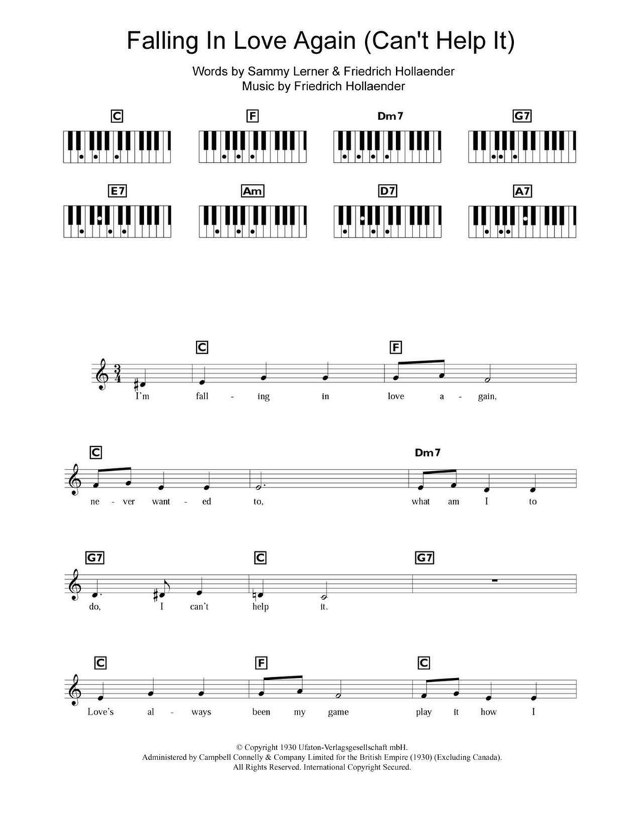 Falling In Love Again (Can't Help It) Piano scores gallery preview page 1