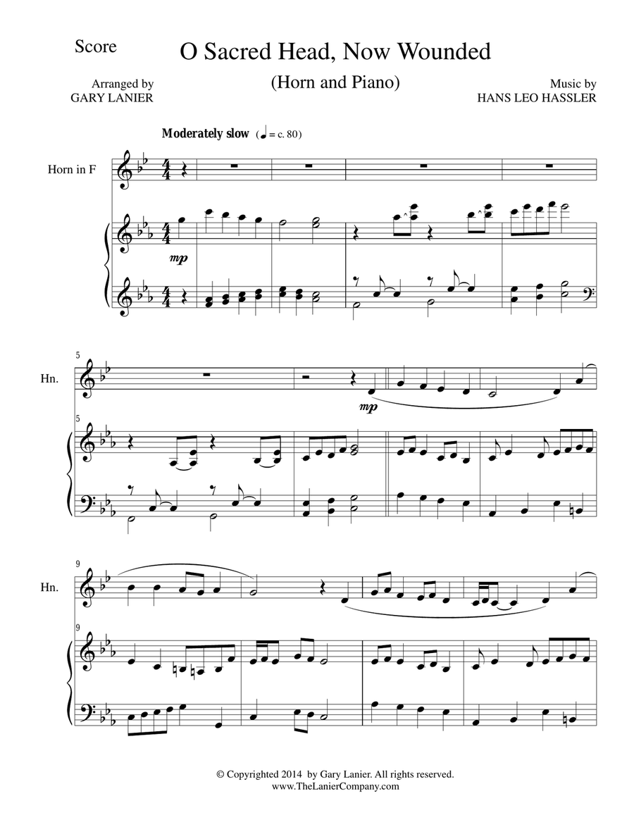 O SACRED HEAD, NOW WOUNDED (F Horn/Piano and Horn Part) Brass Duet scores gallery preview page 1
