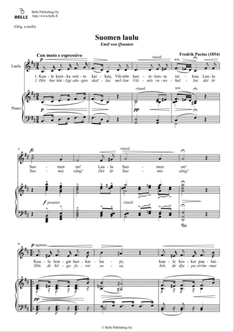 Suomen laulu (B minor) Suomen laulu (B minor) Voice Solo scores gallery preview page 1