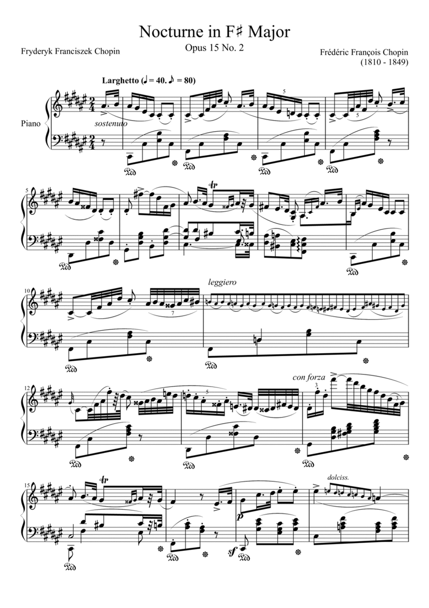 Nocturne Opus 15 No. 2 in F# Major image number null