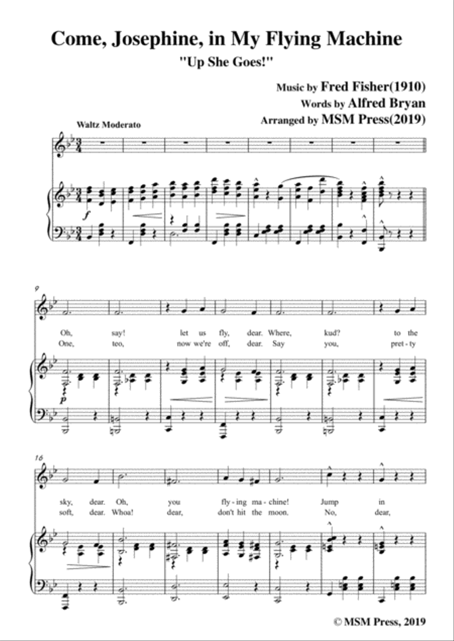 Fred Fisher-Come,Josephine,in My Flying Machine,in B flat Major,for Voice&Piano Voice scores gallery preview page 3