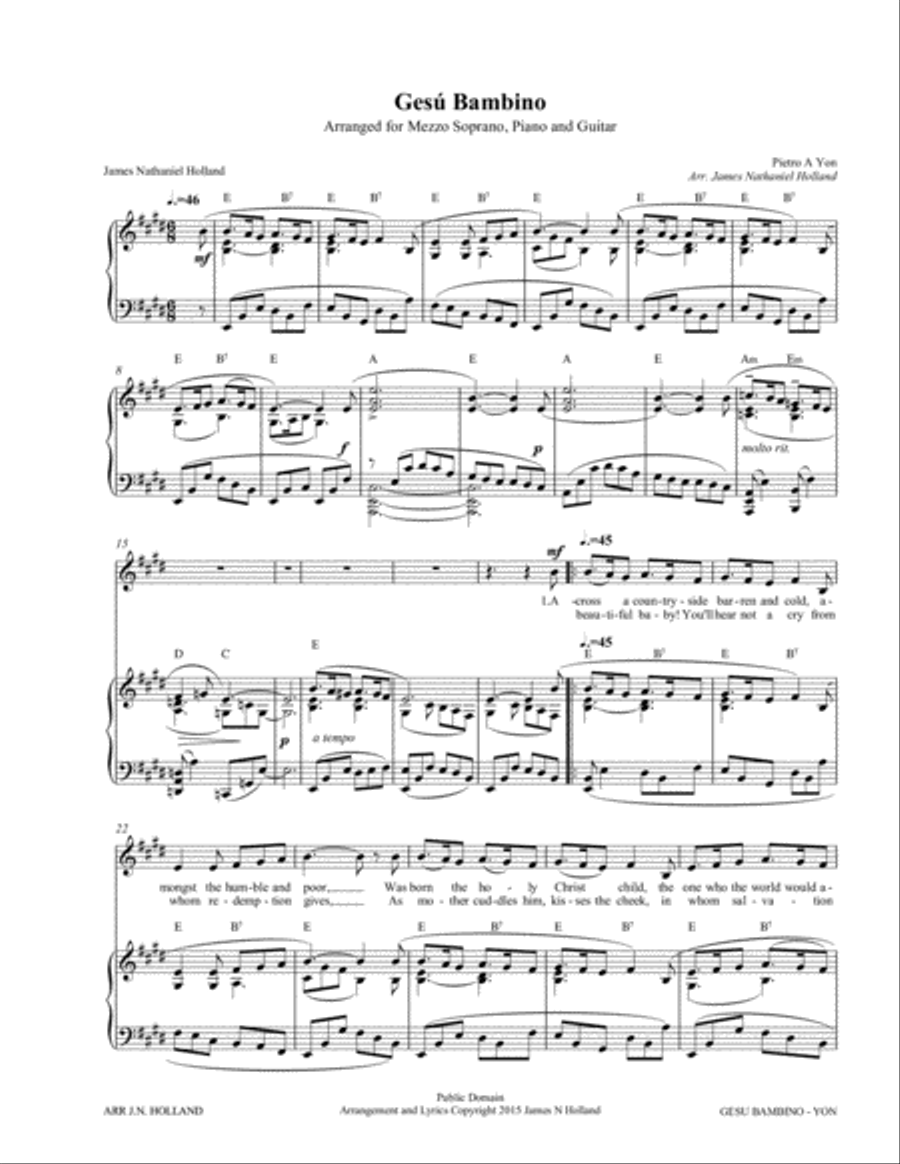 Gesu Bambino for Mezzo Soprano Voice and Piano with New English Lyrics Mezzo-Soprano Voice scores gallery preview page 3