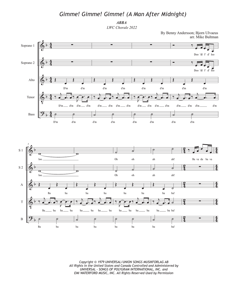Gimme! Gimme! Gimme! (A Man After Midnight) Divisi scores gallery preview page 1