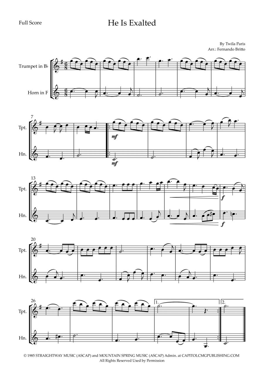 He Is Exalted Brass Duet scores gallery preview page 1
