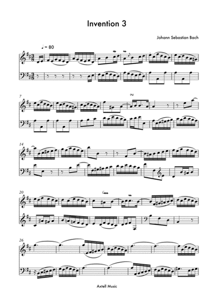 Invention 3 - for Piano By Johann Sebastian Bach