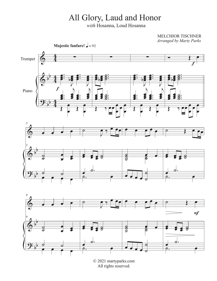 All Glory, Laud and Honor (Trumpet-Piano) Trumpet Solo scores gallery preview page 1