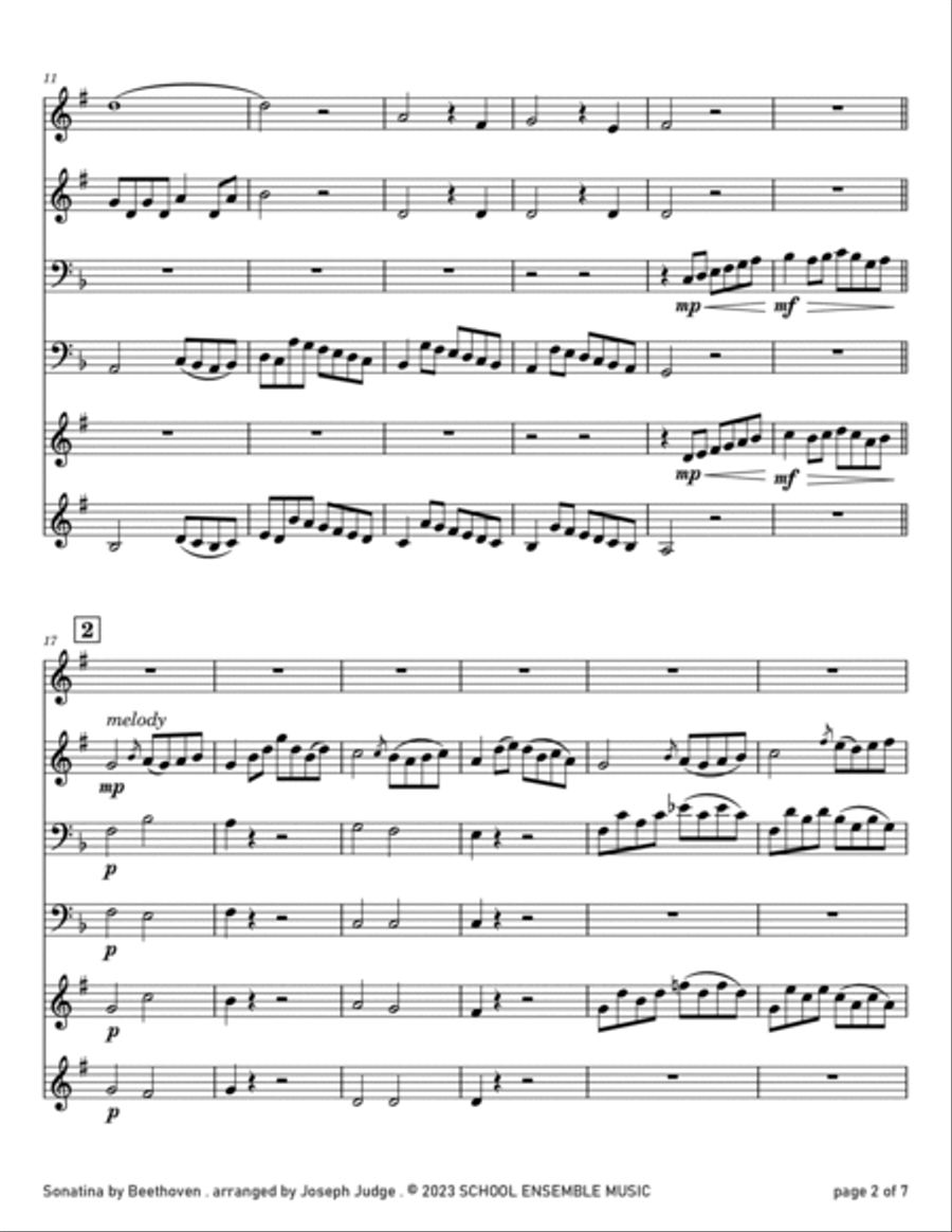 Sonatina by Beethoven for Brass Quartet in Schools Brass Quartet scores gallery preview page 2