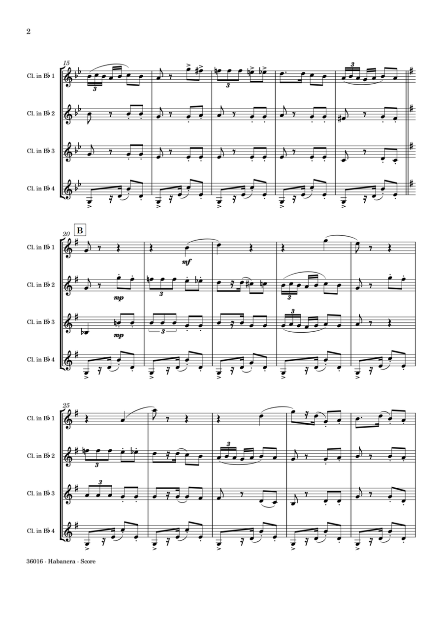HABANERA - CLARINET QUARTET Clarinet Quartet scores gallery preview page 3