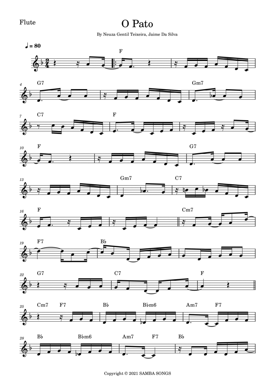 O Pato (the Duck) Flute Solo scores gallery preview page 1