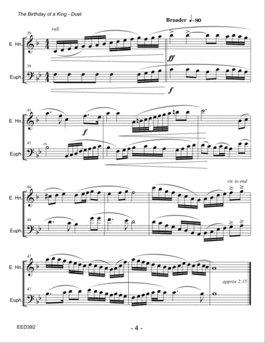 BIRTHDAY OF A KING - English Horn & Euphonium (Trombone) - unaccompanied Duet Small Ensemble scores gallery preview page 4