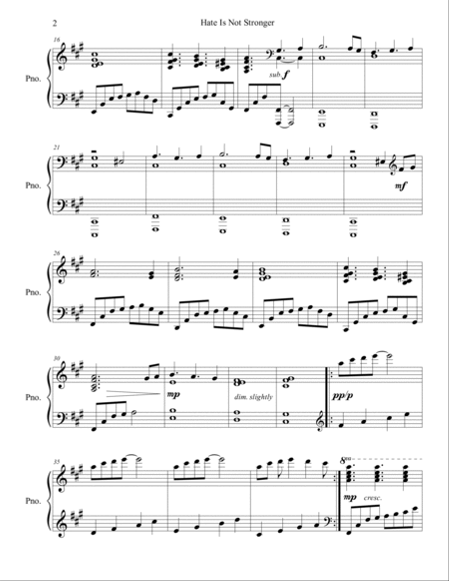 Hate Is Not Stronger Piano Solo scores gallery preview page 2
