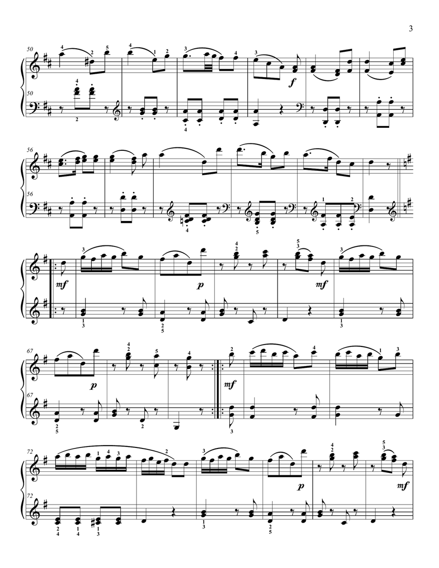 Haydn Sonata in D Major, Hob;37, finale Easy Piano scores gallery preview page 3