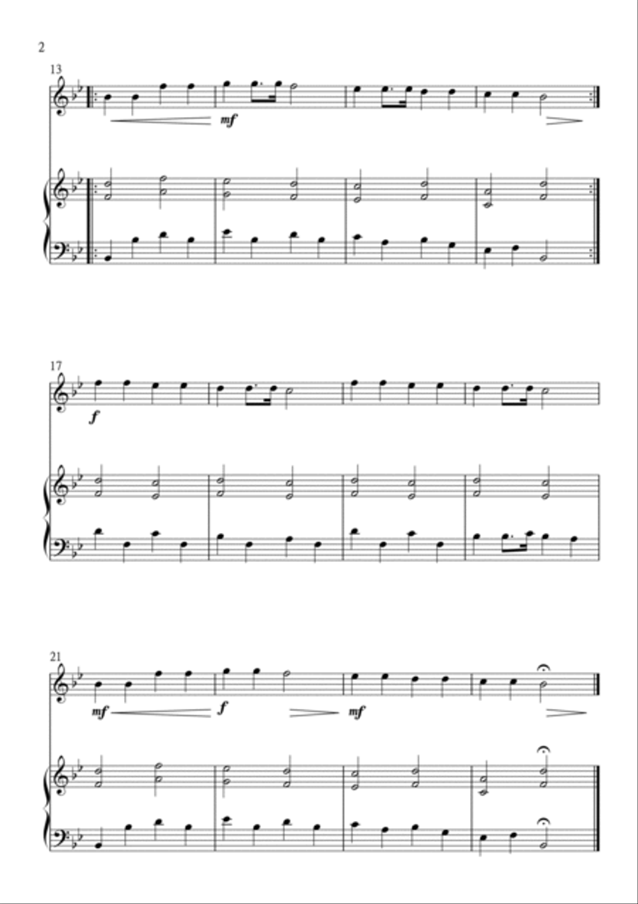 Twinkle Twinkle Little Star for Violin and Piano in Bb Major. Very Easy. Voice scores gallery preview page 2