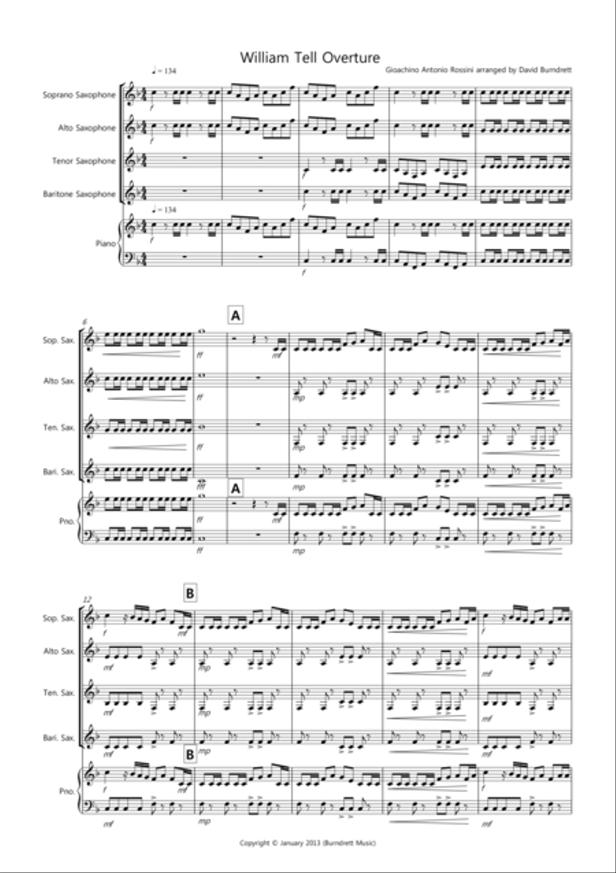 William Tell Overture for Saxophone Quartet Saxophone Quartet scores gallery preview page 1