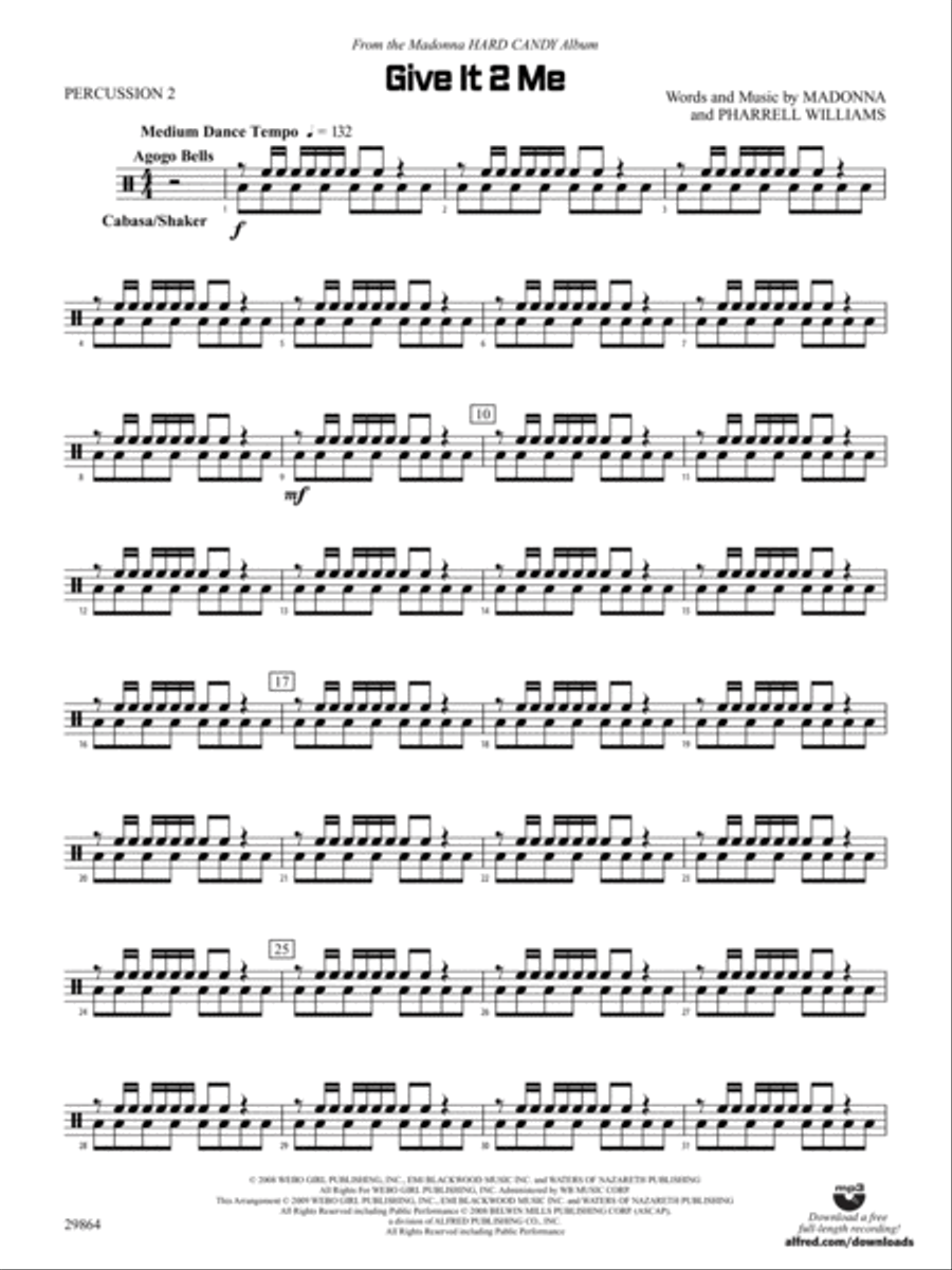 Give It 2 Me: 2nd Percussion Concert Band scores gallery preview page 1