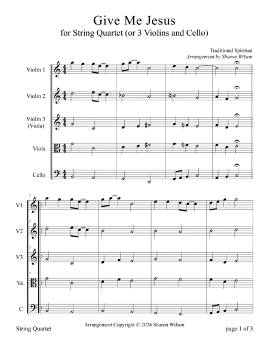 Songs for Reflection (A collection of 5 hymns and spirituals for String Quartet) String Quartet scores gallery preview page 6
