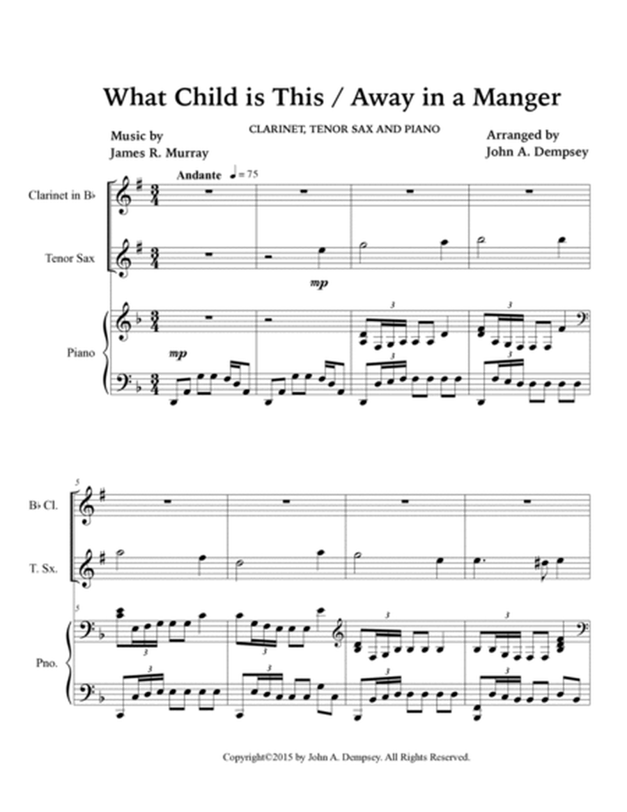 Christmas Medley (What Child is This / Away in a Manger): Trio for Clarinet, Tenor Sax and Piano image number null