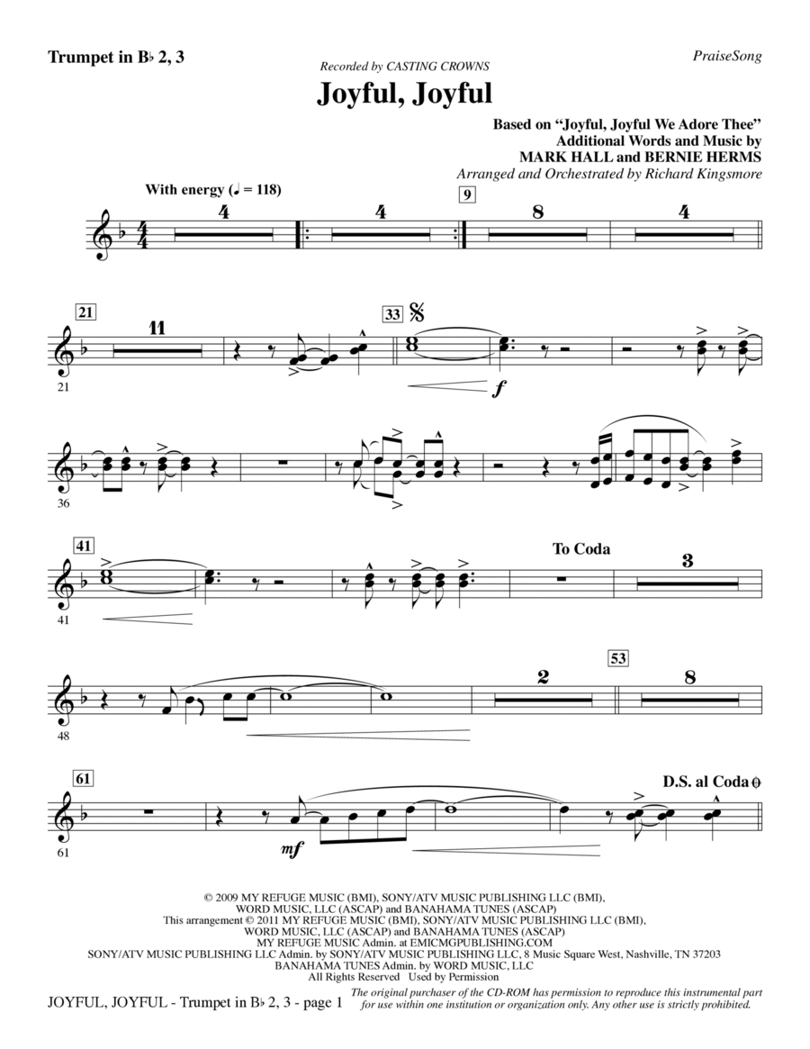 Joyful, Joyful - Trumpet 2 & 3 Choir scores gallery preview page 1