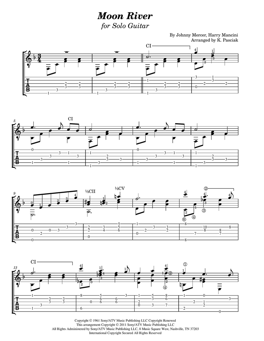 Moon River Guitar Tablature scores gallery preview page 1