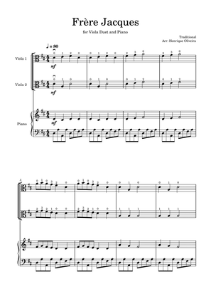 Frère Jacques (Viola Duet and Piano) - Beginner Level