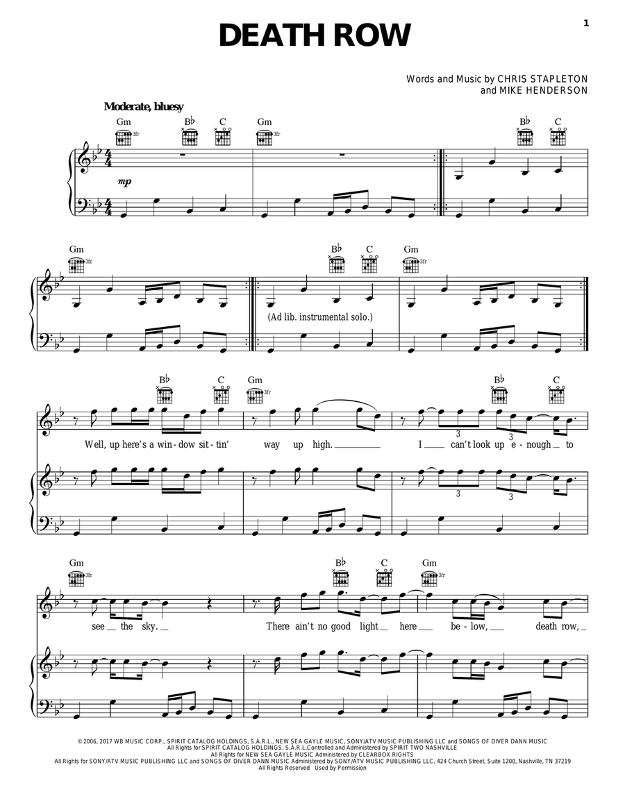 Death Row Piano, Vocal, Guitar scores gallery preview page 1
