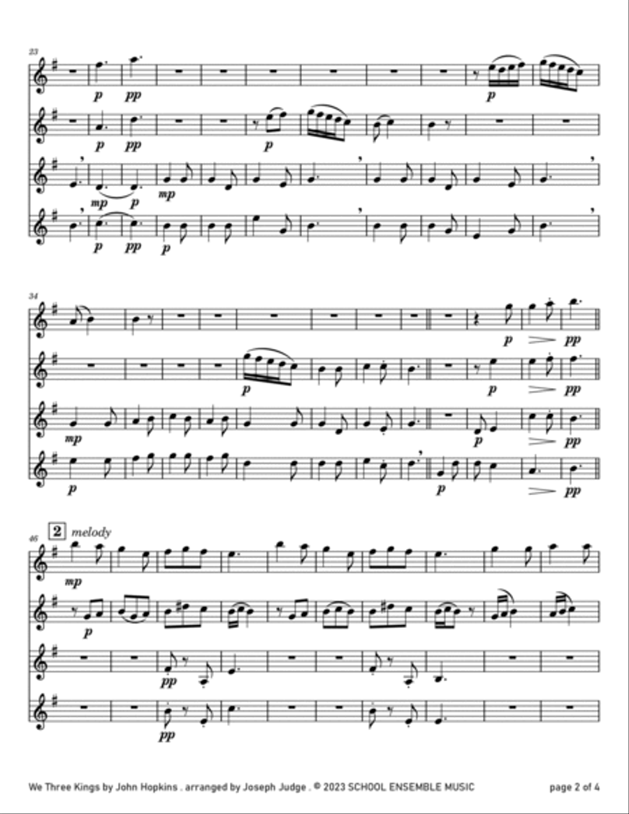 We Three Kings for Clarinet Quartet in Schools Clarinet Quartet scores gallery preview page 2