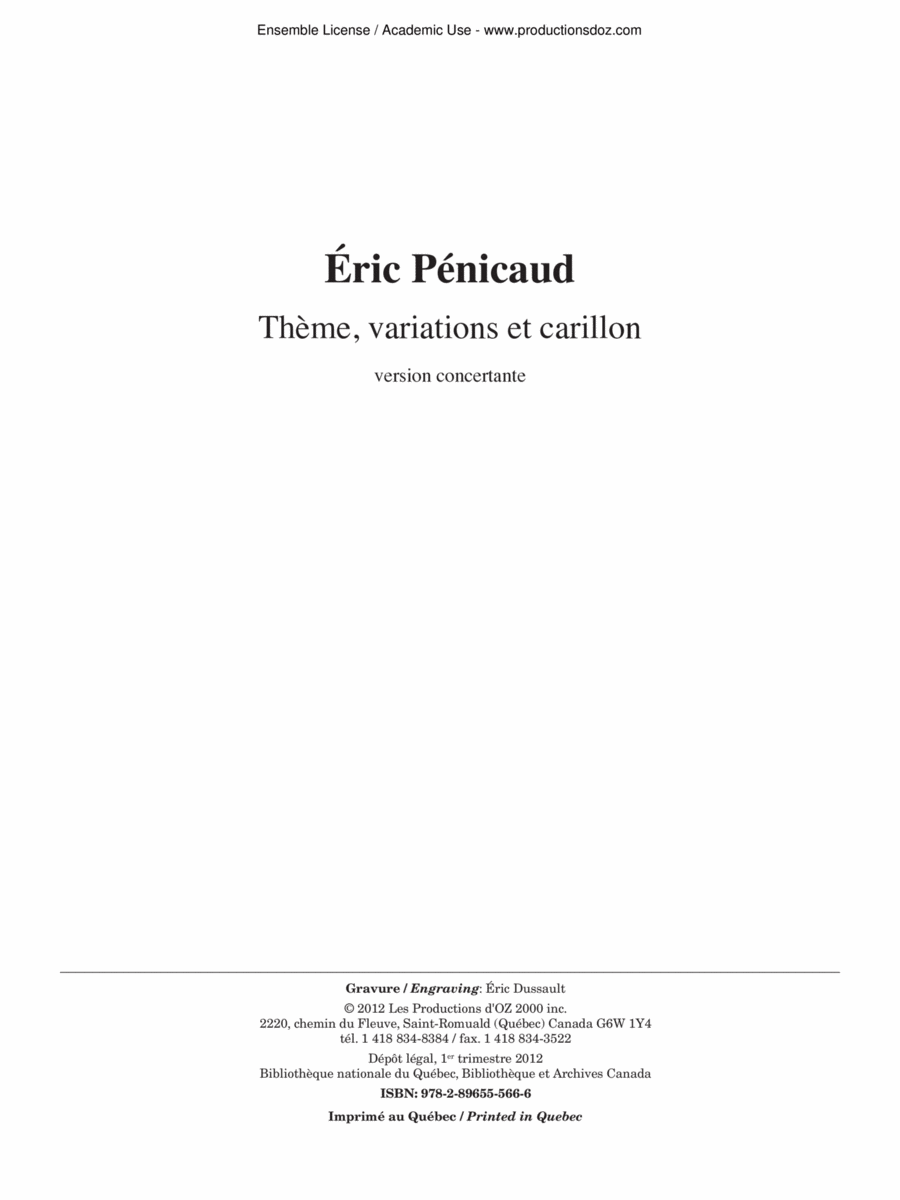 Thème, variations et carillon (version concertante) Guitar Ensemble scores gallery preview page 1