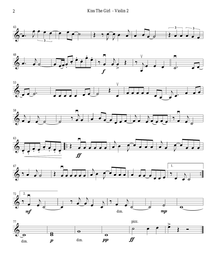 Kiss The Girl String Quartet scores gallery preview page 4