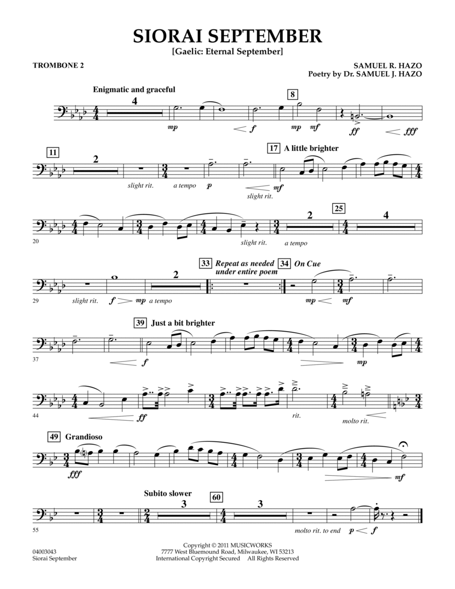 Siorai September - Trombone 2 Concert Band scores gallery preview page 1