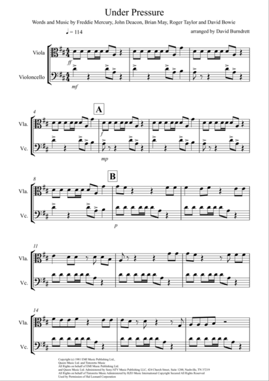Under Pressure String Duet scores gallery preview page 1