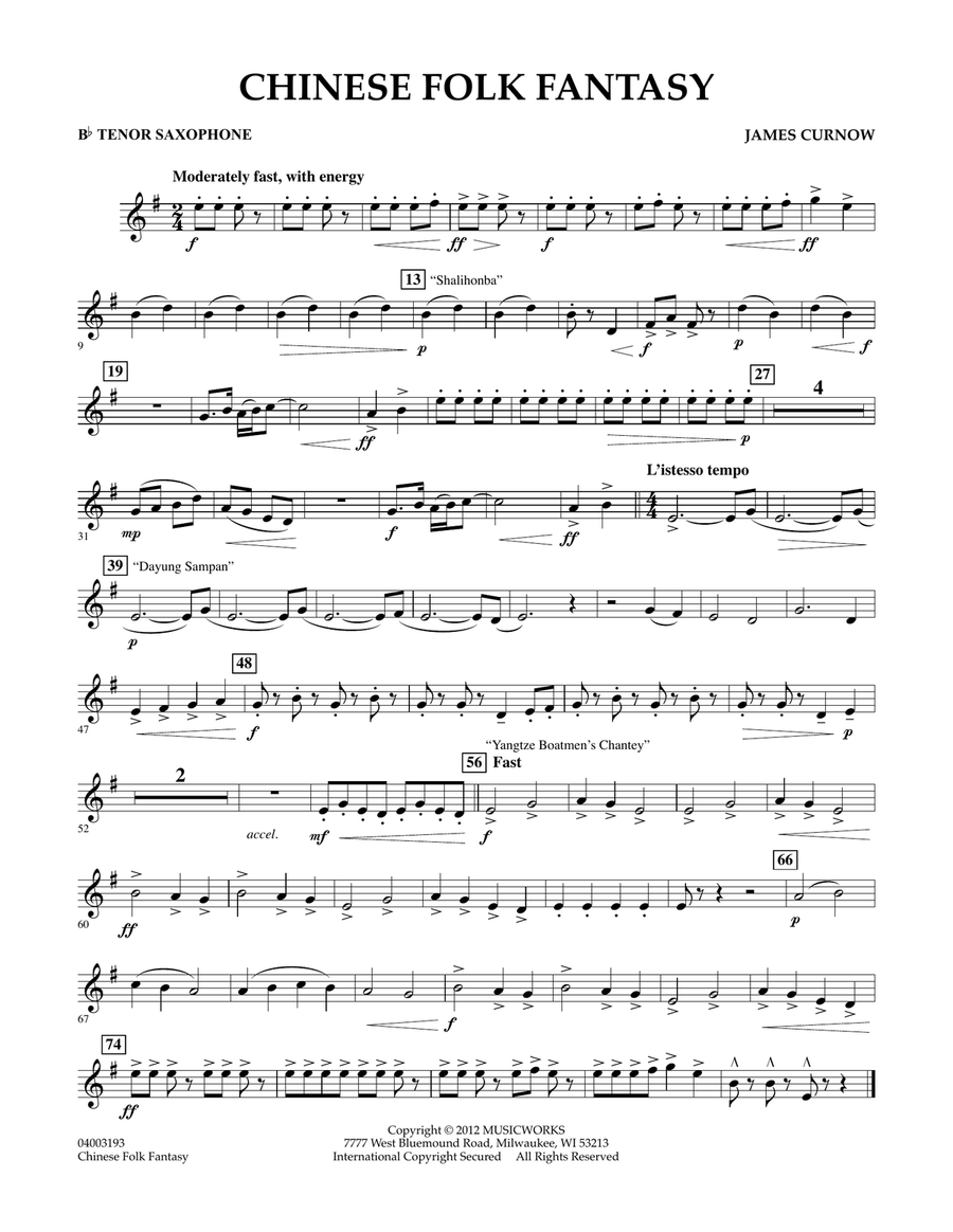Chinese Folk Fantasy - Bb Tenor Saxophone Concert Band scores gallery preview page 1