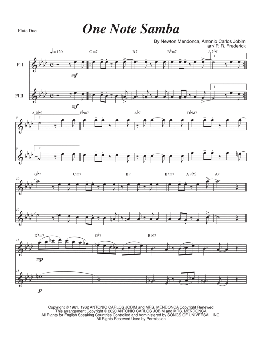 One Note Samba (samba De Uma Nota So) Flute Duet scores gallery preview page 1