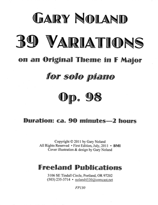 Book cover for "39 Variations on an Original Theme in F Major" for piano Op. 98