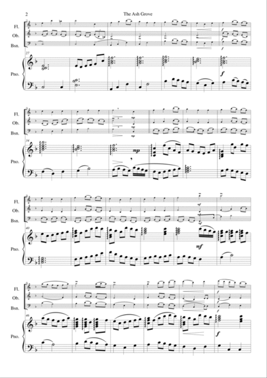 The Ash Grove for wind trio and piano Piano Solo scores gallery preview page 2