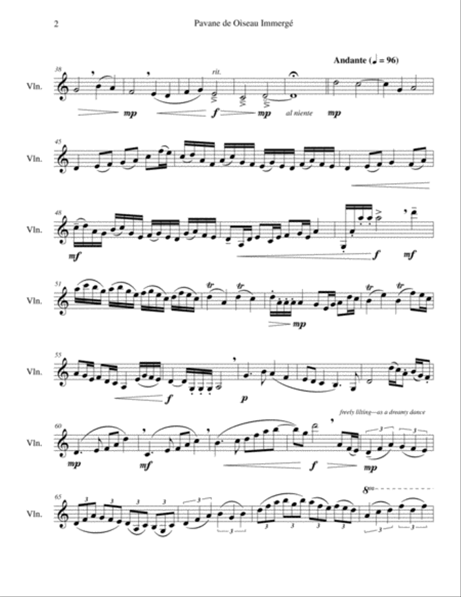 Pavane de Oiseau Immergé Violin Solo scores gallery preview page 2