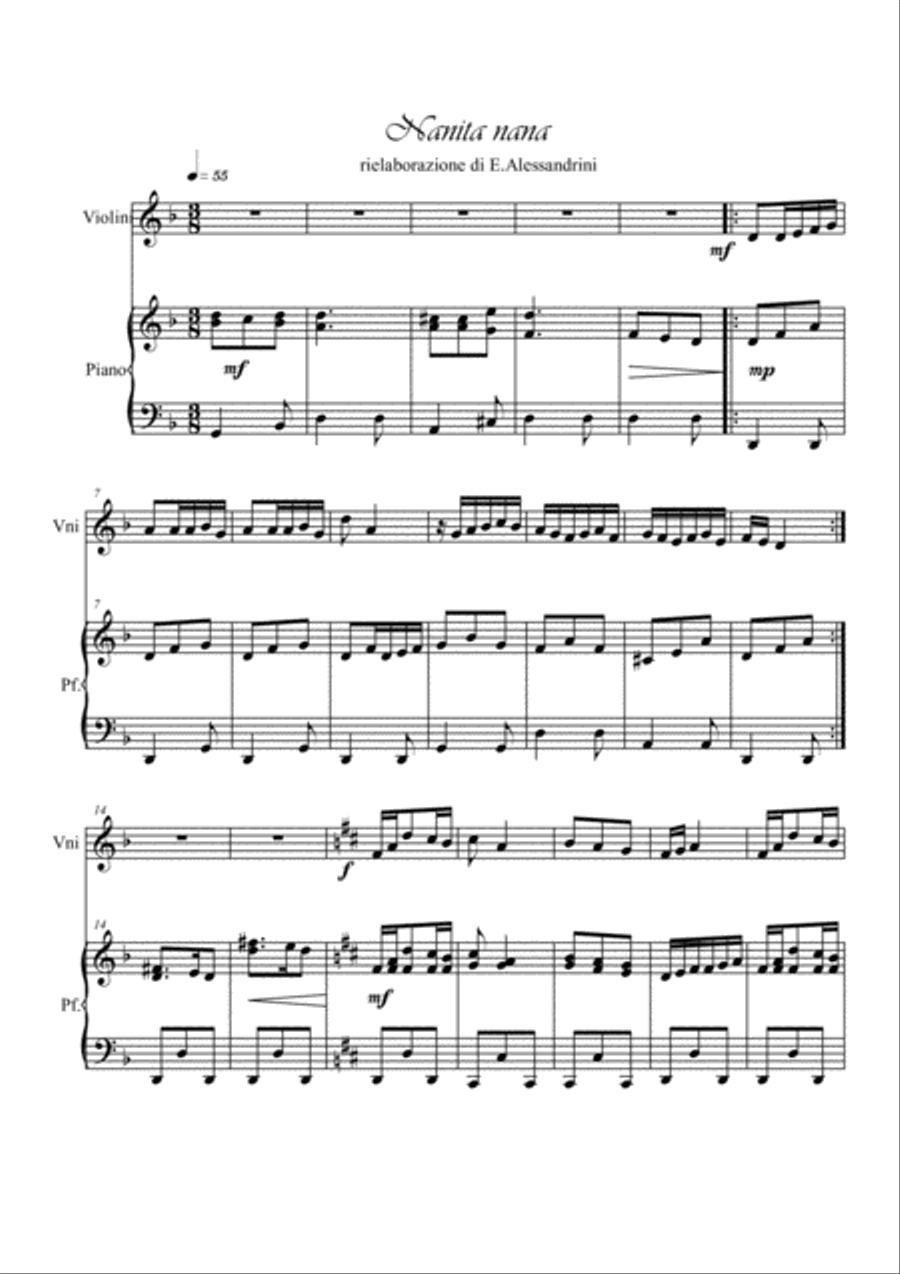 Nanita Nana. Violin and piano Violin Solo scores gallery preview page 1