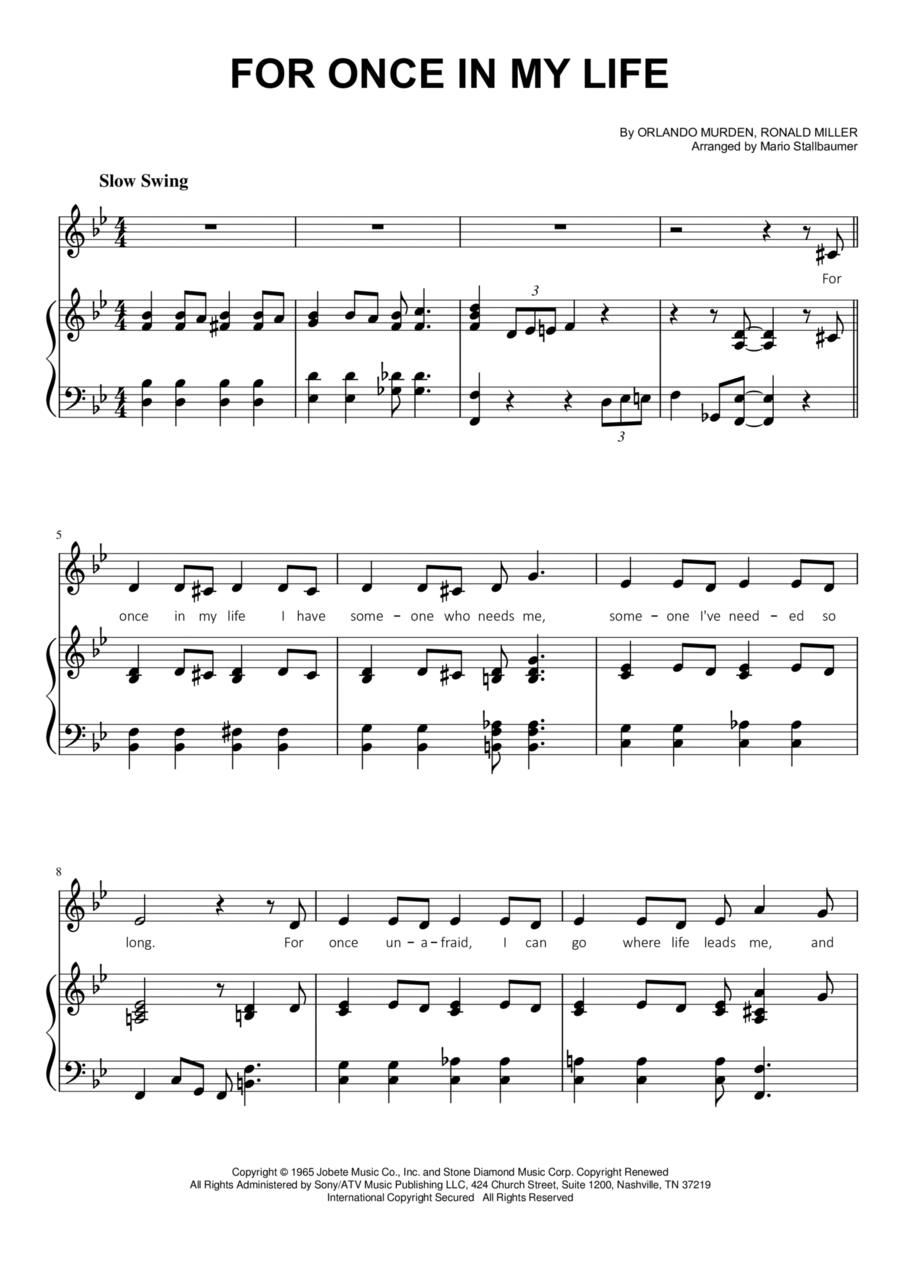 For Once In My Life Voice scores gallery preview page 1