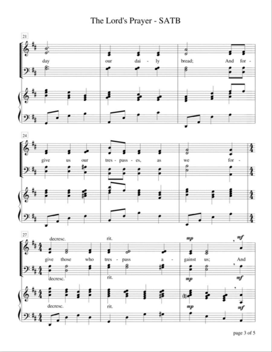 The Lord's Prayer (for SATB a cappella quartet with optional piano accompaniment) 4-Part scores gallery preview page 5