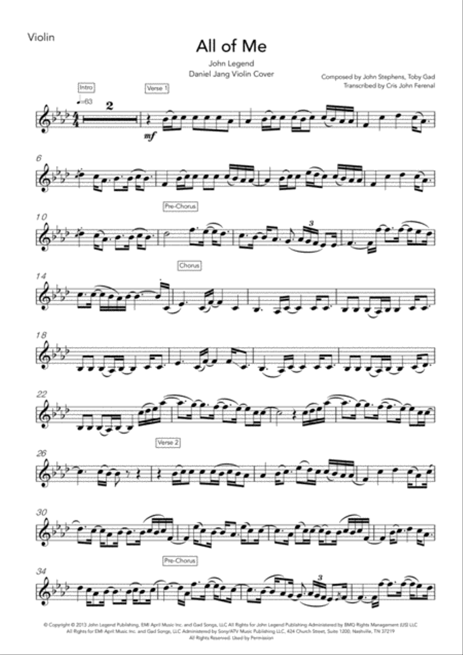 All Of Me All Of Me Violin Solo scores gallery preview page 1