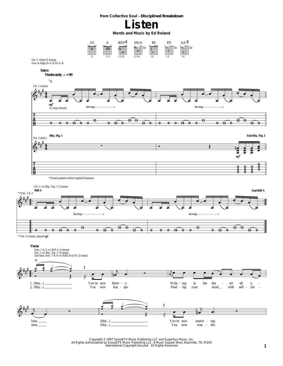 Listen Acoustic Guitar scores gallery preview page 1