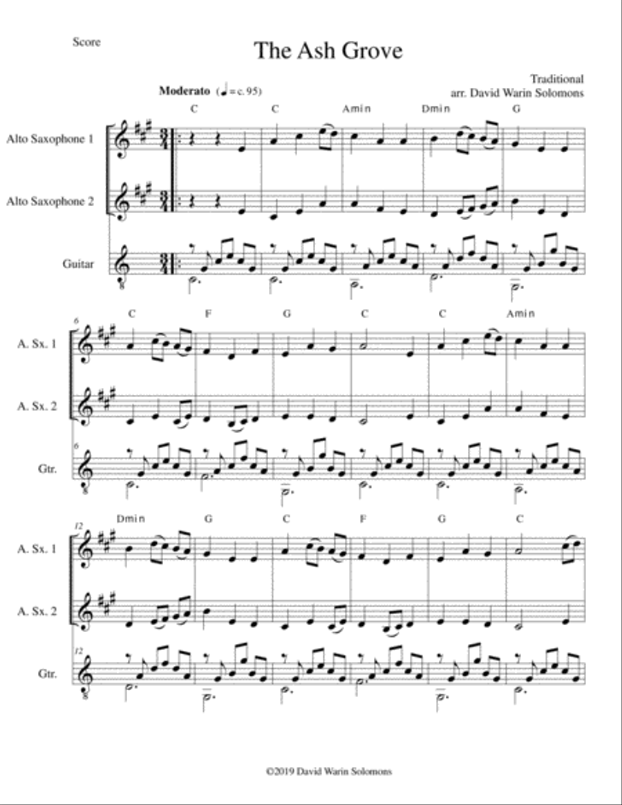 The Ash Grove (Llwyn Onn) for 2 alto saxophones and guitar Alto Saxophone scores gallery preview page 1
