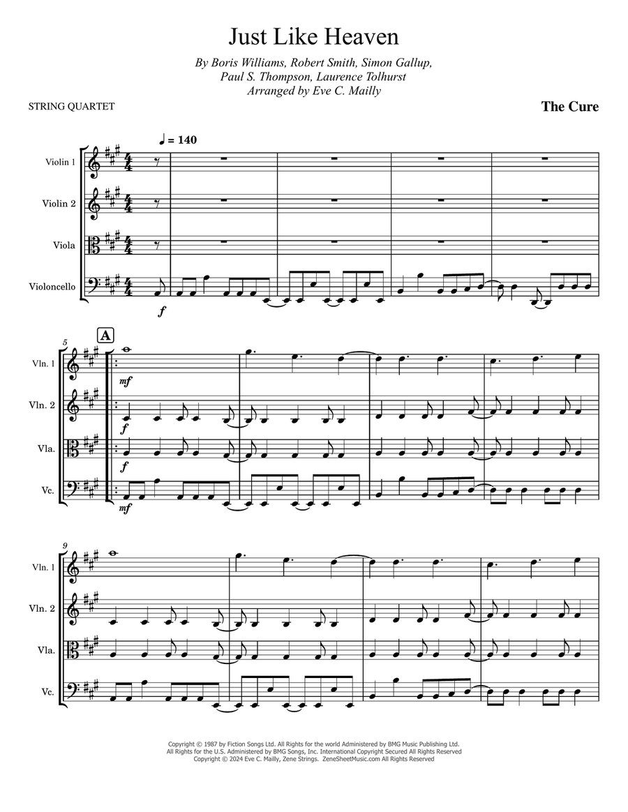 Just Like Heaven String Quartet scores gallery preview page 1