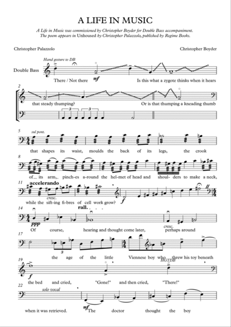 A Life in Music: For solo Double Bass and Poet. Double Bass scores gallery preview page 2