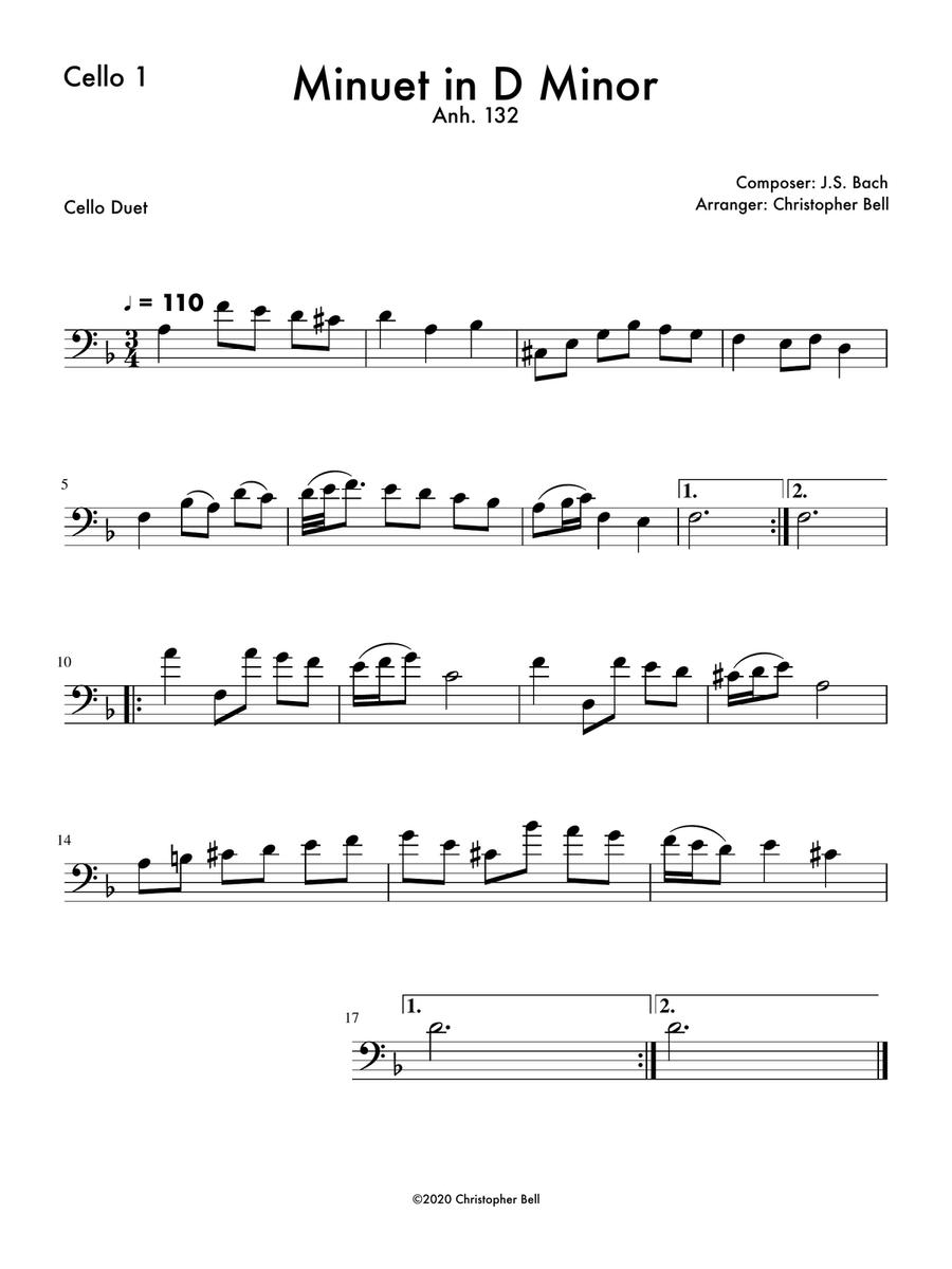 Minuet in D Minor (Anh 132) Cello Duet String Duet scores gallery preview page 2