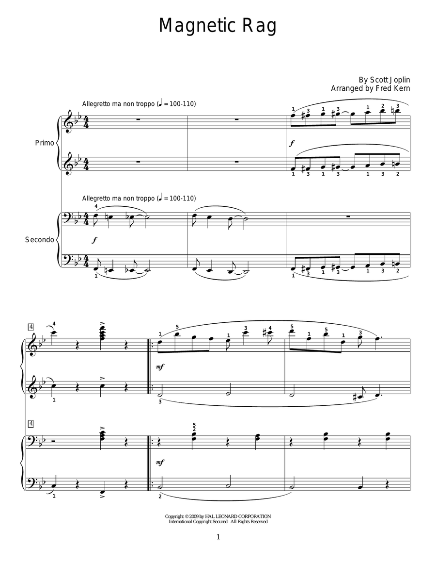 Magnetic Rag Piano Duet scores gallery preview page 1