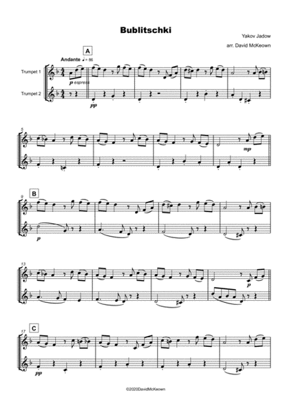 Bublitschki, Russian Klezmer song for Trumpet Duet